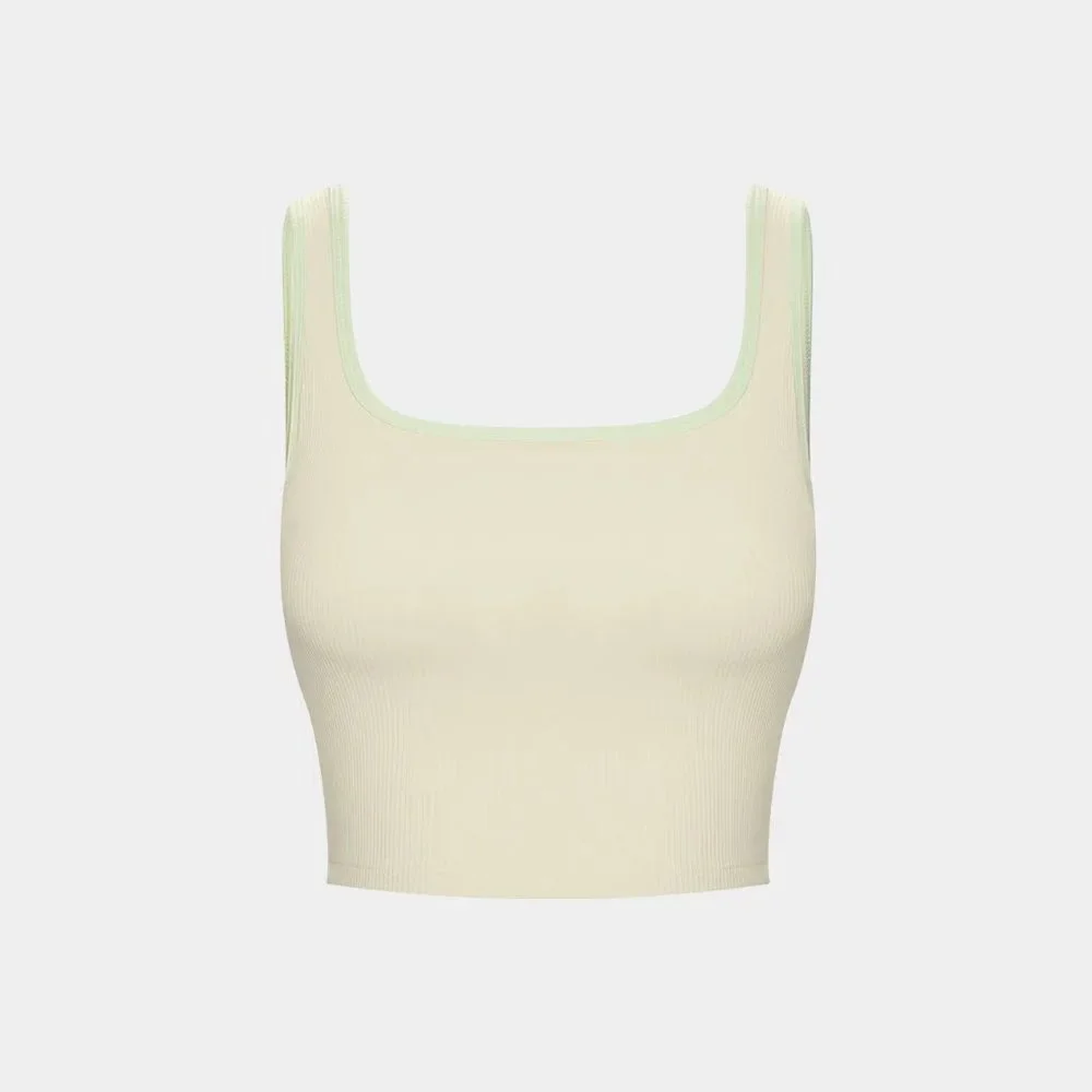 NWT HALARA Ribbed Knit Color Block Backless Cropped Yoga Tank Top - Picture 7 of 12